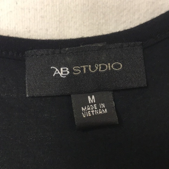 Ab Studio Women’s Layered Tunic Top Size M Black White Sheer Asymmetric Overlay - Picture 3 of 11